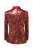 Blazer de baile con solapa de chal rojo para hombre con lentejuelas brillantes