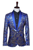Blazer de baile con solapa de chal rojo para hombre con lentejuelas brillantes
