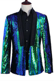 Blazer de baile para hombre con solapa de chal plateado y dorado brillante con lentejuelas