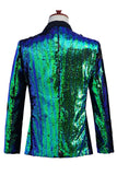 Blazer de baile para hombre con solapa de chal plateado y dorado brillante con lentejuelas