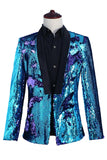Blazer de baile para hombre con solapa de chal plateado y dorado brillante con lentejuelas