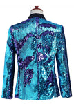 Blazer de baile para hombre con solapa de chal plateado y dorado brillante con lentejuelas