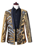 Blazer de baile para hombre con solapa de chal plateado y dorado brillante con lentejuelas