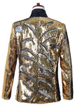 Blazer de baile para hombre con solapa de chal plateado y dorado brillante con lentejuelas
