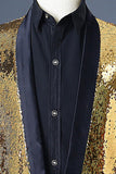 Blazer de baile para hombre con solapa de chal plateado y dorado brillante con lentejuelas