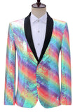 Blazer de baile para hombre con solapa de chal arcoíris brillante con lentejuelas