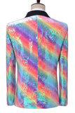 Blazer de baile para hombre con solapa de chal arcoíris brillante con lentejuelas
