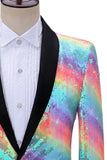 Blazer de baile para hombre con solapa de chal arcoíris brillante con lentejuelas