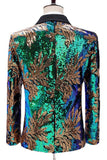 Blazer de baile de hombre con solapa de un botón en verde y azul brillante