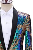 Blazer de baile de hombre con solapa de un botón en verde y azul brillante