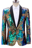 Blazer de baile de hombre con solapa de un botón en verde y azul brillante