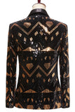 Blazer de baile de hombre con solapa de chal de lentejuelas negras y doradas