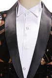 Blazer de baile de hombre con solapa de chal de lentejuelas negras y doradas