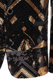 Blazer de baile de hombre con solapa de chal de lentejuelas negras y doradas