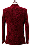 Blazer de baile para hombre con solapa de muesca roja ajustada y un botón