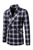 Blazer de baile de graduación a rayas con solapa chal azul marino
