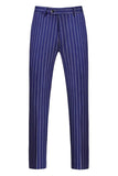 Trajes de 2 piezas a rayas con solapa de pico azul para hombre