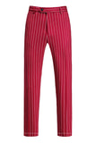 Trajes de 3 piezas con solapa de pico a rayas rojas para hombre