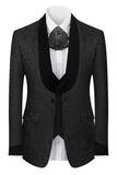 Trajes de hombre de 3 piezas con solapa de chal negro