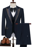 Trajes de 3 piezas para hombre con solapa de pico negro