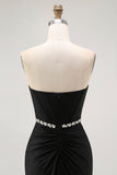 Vestido largo de fiesta con corsé sin tirantes de sirena negra con cuentas