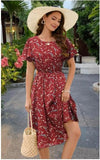 Chiffon Floral Summer Sun Beach Dresses for Women 2024 with V Neck Elastic Waist