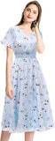 Chiffon Floral Summer Sun Beach Dresses for Women 2024 with V Neck Elastic Waist