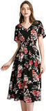 Chiffon Floral Summer Sun Beach Dresses for Women 2024 with V Neck Elastic Waist