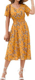 Chiffon Floral Summer Sun Beach Dresses for Women 2024 with V Neck Elastic Waist
