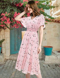 Chiffon Floral Summer Sun Beach Dresses for Women 2024 with V Neck Elastic Waist