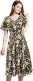 Chiffon Floral Summer Sun Beach Dresses for Women 2024 with V Neck Elastic Waist
