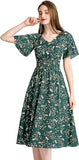 Chiffon Floral Summer Sun Beach Dresses for Women 2024 with V Neck Elastic Waist