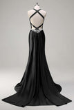 Vestido de fiesta de lentejuelas con corsé halter de sirena verde oscuro brillante