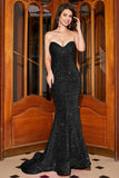 Sirena brillante novia rosa caliente lentejuelas vestido largo de fiesta
