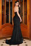 Sirena brillante novia rosa caliente lentejuelas vestido largo de fiesta
