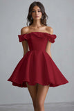 Off The Shoulder A Line Mini Vestido de Graduación Blanco
