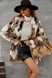 Chal blanco y marrón Solapa Midi Faux Fur Shearling Coat