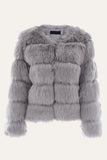 Gris Esponjoso Cropeed Shawl Lapel Faux Fur Shearling Coat