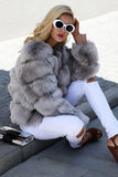 Gris Esponjoso Cropeed Shawl Lapel Faux Fur Shearling Coat