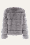 Gris Esponjoso Cropeed Shawl Lapel Faux Fur Shearling Coat