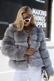 Gris Esponjoso Cropeed Shawl Lapel Faux Fur Shearling Coat