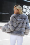 Gris Esponjoso Cropeed Shawl Lapel Faux Fur Shearling Coat
