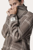 Caqui Plaid Solapa con muescas Abrigo de lana para mujer de doble pecho