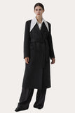 Gris oscuro doble pecho pico solapa largo slim fit abrigo de lana