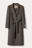 Gris oscuro doble pecho pico solapa largo slim fit abrigo de lana
