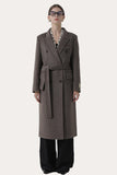 Gris oscuro doble pecho pico solapa largo slim fit abrigo de lana