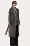 Gris oscuro doble pecho pico solapa largo slim fit abrigo de lana