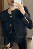 Chal de tweed negro Solapa corta de mujer Abrigo de mujer