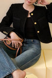 Chal de tweed negro Solapa corta de mujer Abrigo de mujer