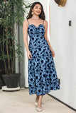Vestido de fiesta maxi boho floral azul negro